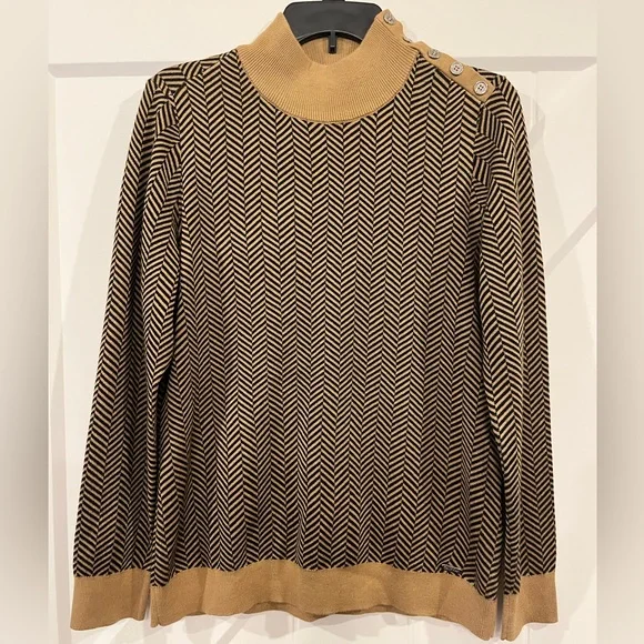 Calvin Klein Mock Neck Sweater Size Medium Black and Tan - Picture 1 of 6